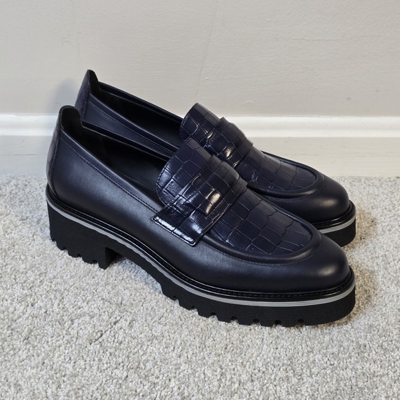 M. Gemi Shoes - M. GEMÍ ELSA NAVY BLUE CROC‎ CHUNKY LEATHER LOAFERS WOMEN'S SZ 11 ( EU 42)